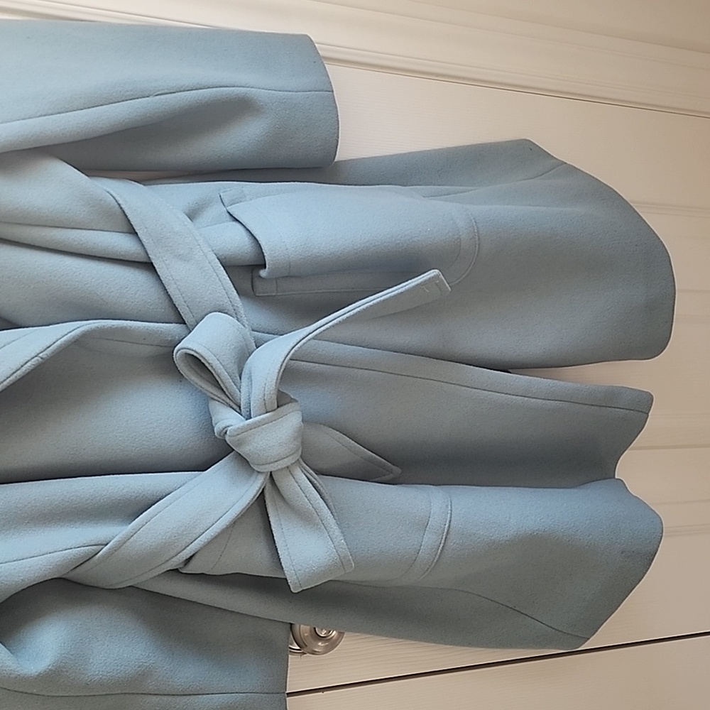 Le Chateau Light Blue Belted Wrap Coat Shawl Collar Wool Blend Sz 3XL - Picture 3 of 6